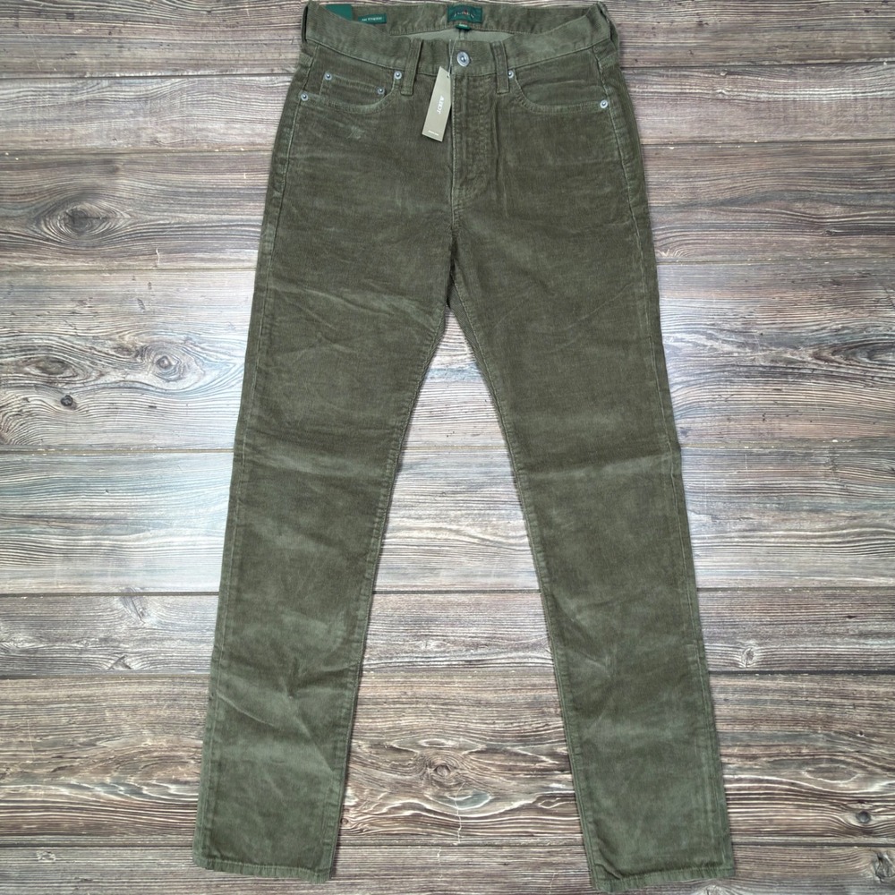 J.Crew Mens 28x32 770 Straight Five Pocket Corduroy Pants Olive Green CM716 New